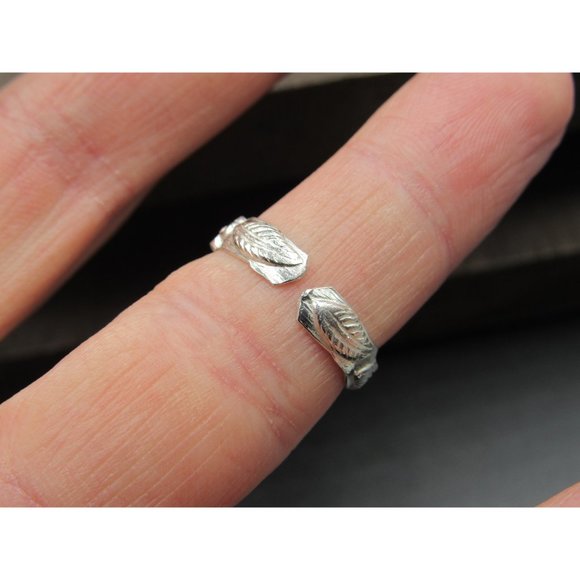 Size 4.5 Sterling Silver Leaf And Flower Fancy Toe Band Ring - Picture 4 of 8